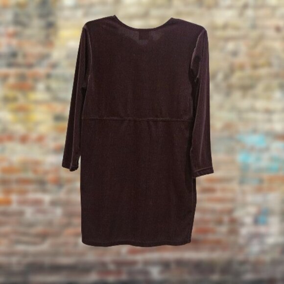 Style Studio Dk Brown Corduroy-Looking Velvet Soft Long Sleeved Dress - M - Picture 2 of 10